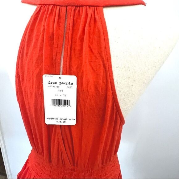NWT Free People Megan Embroidered
Crochet Waist Peplum Top Tank XS Red/Orange - Picture 11 of 12
